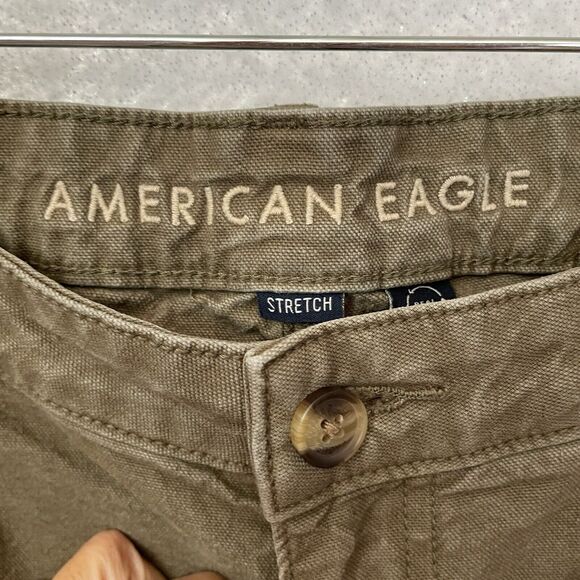 American Eagle X Ziegler HIGH RISE BAGGY WIDE LEG Pants 12 Short Olive Stretch - Picture 8 of 12